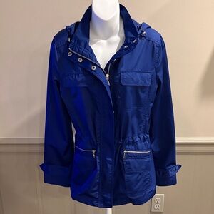 Talbots Royal Blue Utility Jacket w/Bungee Drawcord Waist & Snap Off Hood size 6